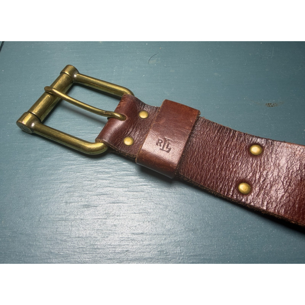Ralph Lauren RLL Brown Leather Belt Brass Roller Buckle D-Ring Womens Size M - Picture 3 of 6